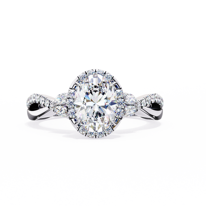 1.00 Ct Oval Halo Infinity Twist Diamond Engagement Ring in White Gold