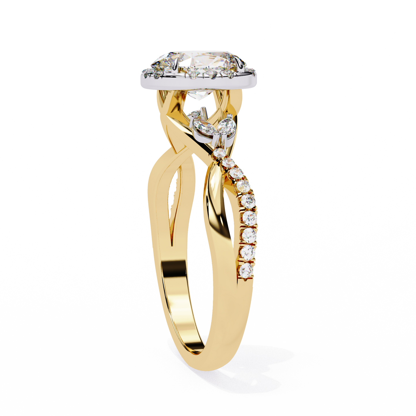1.00 Ct Oval Halo Infinity Twist Diamond Engagement Ring in White Gold