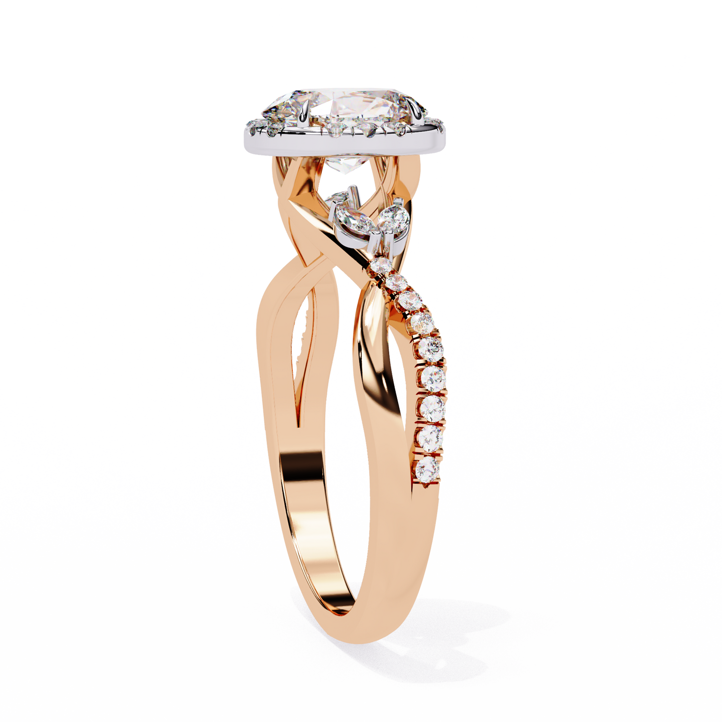 1.00 Ct Oval Halo Infinity Twist Diamond Engagement Ring in White Gold