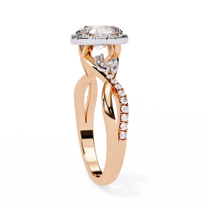 1.00 Ct Oval Halo Infinity Twist Diamond Engagement Ring in White Gold