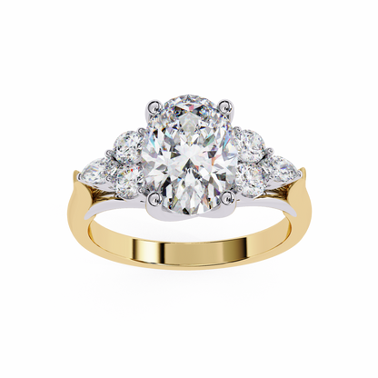 2.51 Ct Oval Majesty Multi-Stone Cluster Diamond Ring in Two-Tone Gold