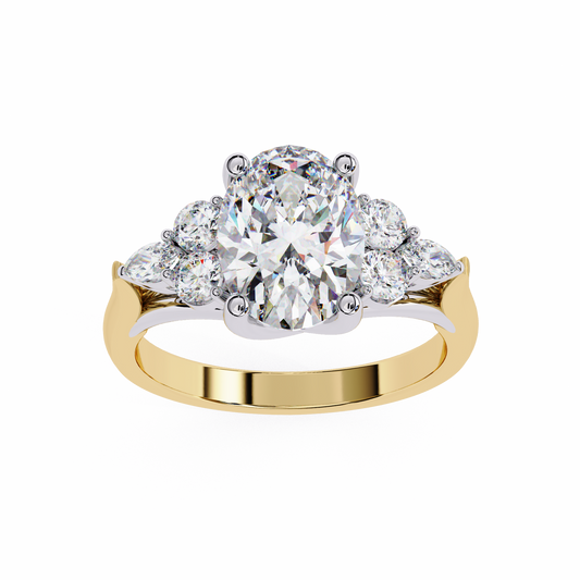 2.51 Ct Oval Majesty Multi-Stone Cluster Diamond Ring in Two-Tone Gold