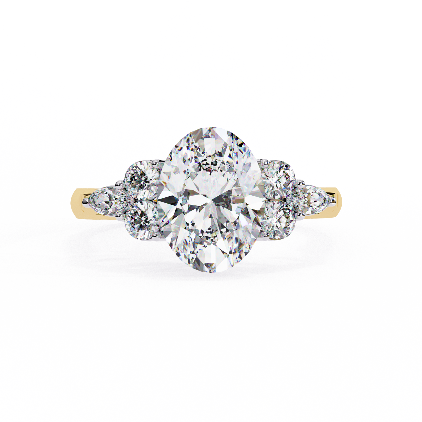 2.51 Ct Oval Majesty Multi-Stone Cluster Diamond Ring in Two-Tone Gold