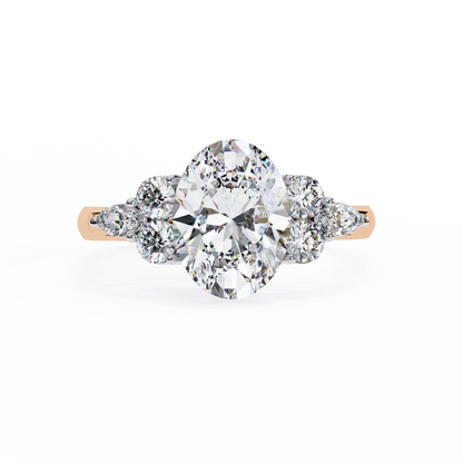 2.51 Ct Oval Majesty Multi-Stone Cluster Diamond Ring in Two-Tone Gold