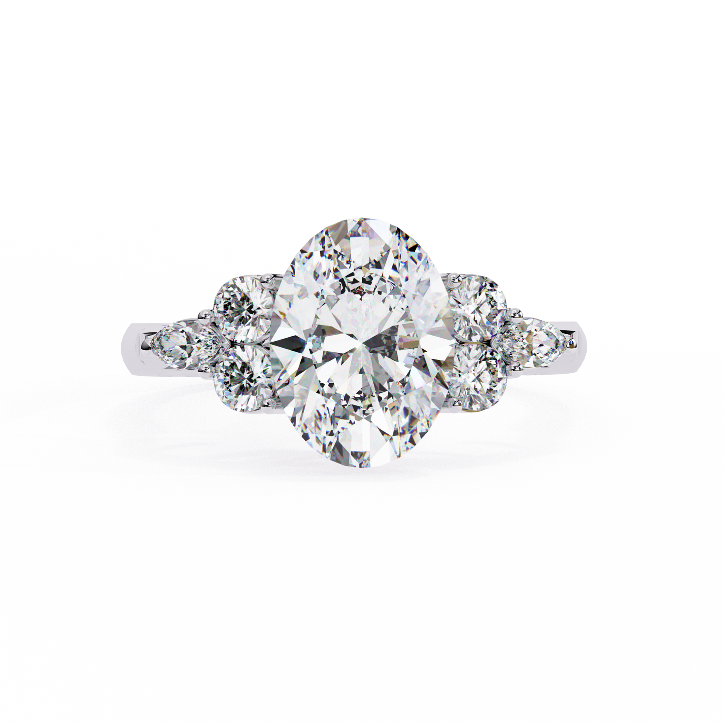 2.51 Ct Oval Majesty Multi-Stone Cluster Diamond Ring in Two-Tone Gold