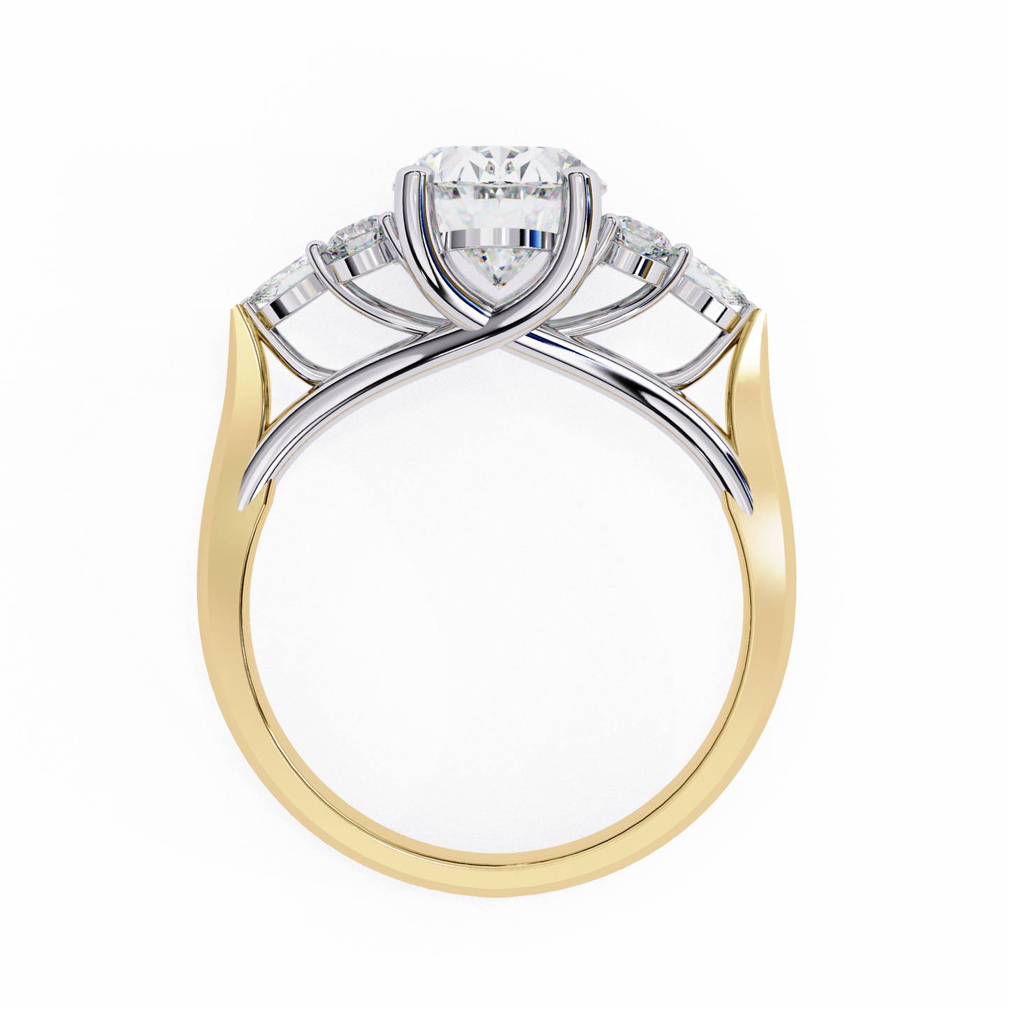 2.51 Ct Oval Majesty Multi-Stone Cluster Diamond Ring in Two-Tone Gold
