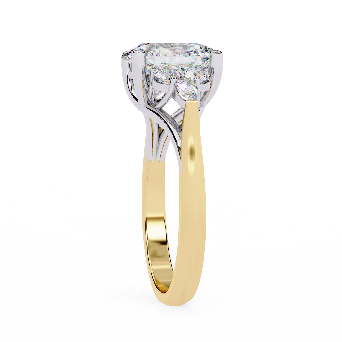 2.51 Ct Oval Majesty Multi-Stone Cluster Diamond Ring in Two-Tone Gold