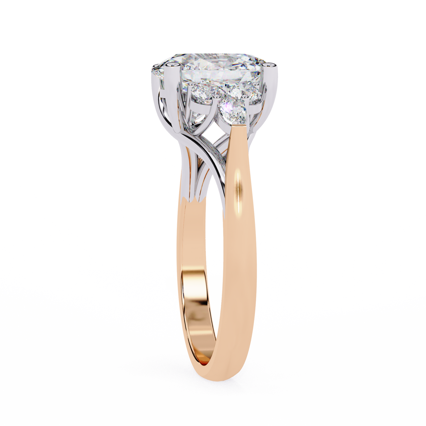 2.51 Ct Oval Majesty Multi-Stone Cluster Diamond Ring in Two-Tone Gold
