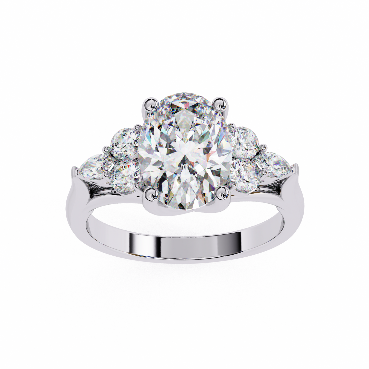 2.51 Ct Oval Majesty Multi-Stone Cluster Diamond Ring in Two-Tone Gold