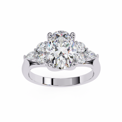 2.51 Ct Oval Majesty Multi-Stone Cluster Diamond Ring in Two-Tone Gold