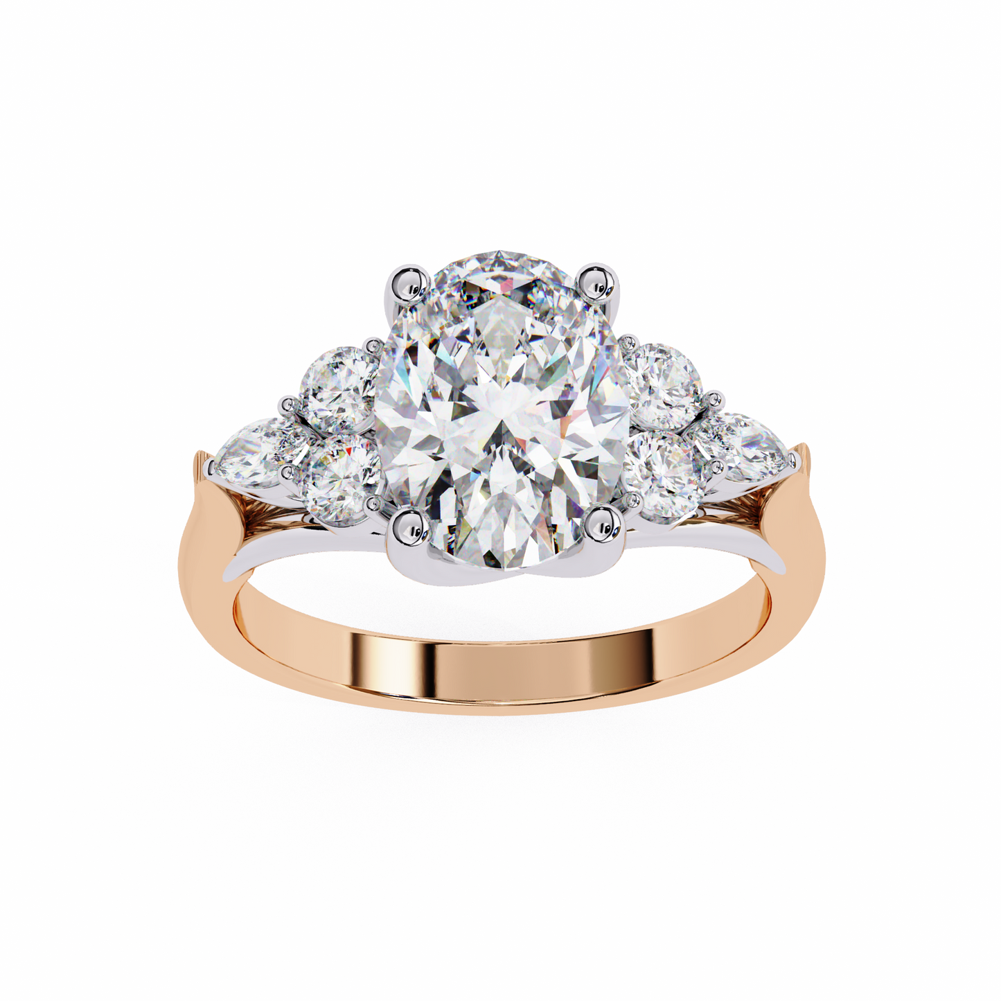 2.51 Ct Oval Majesty Multi-Stone Cluster Diamond Ring in Two-Tone Gold