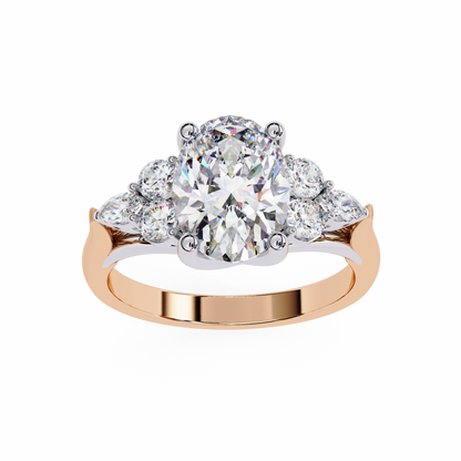 2.51 Ct Oval Majesty Multi-Stone Cluster Diamond Ring in Two-Tone Gold
