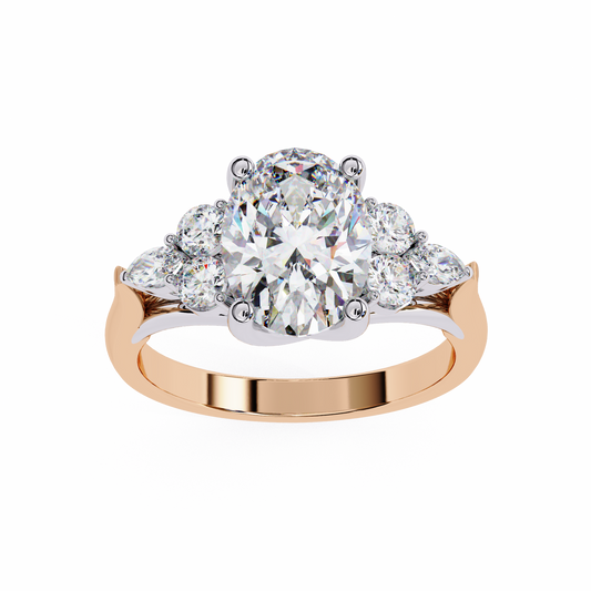 2.51 Ct Oval Majesty Multi-Stone Cluster Diamond Ring in Two-Tone Gold