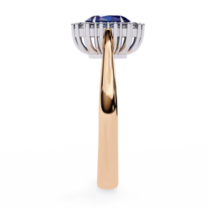 Iconique Oval Sapphire & 0.63 CTW Diamond Halo Ring in Yellow Gold