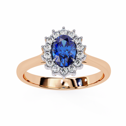 Iconique Oval Sapphire & 0.63 CTW Diamond Halo Ring in Yellow Gold