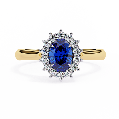 Iconique Oval Sapphire & 0.63 CTW Diamond Halo Ring in Yellow Gold