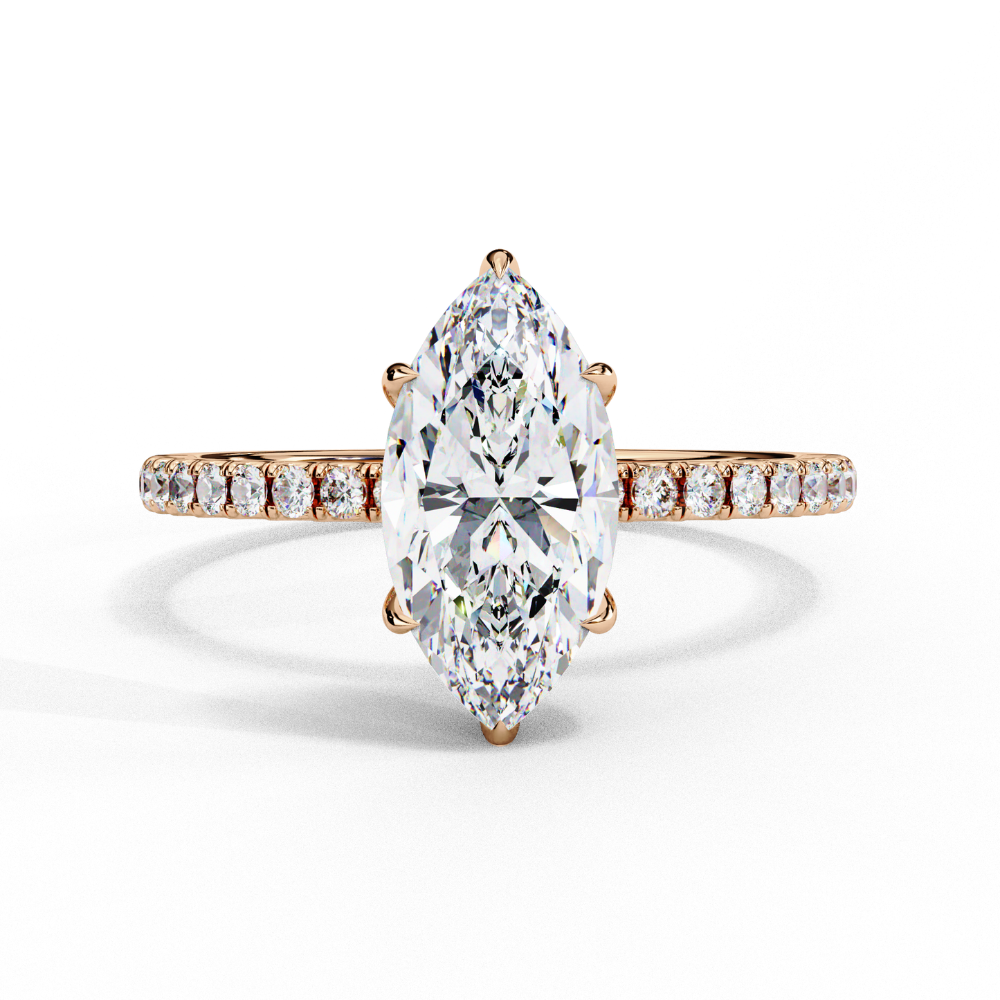 The Classic: Elegant Marquise Diamond Engagement Ring with Pave Set Band- 1.72 Ct