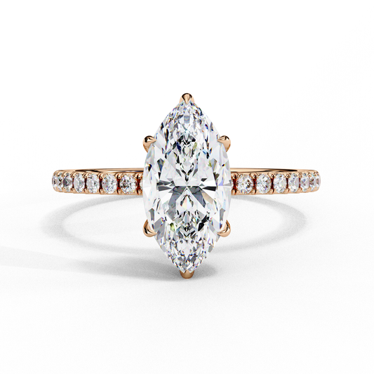 The Classic: Elegant Marquise Diamond Engagement Ring with Pave Set Band- 1.72 Ct