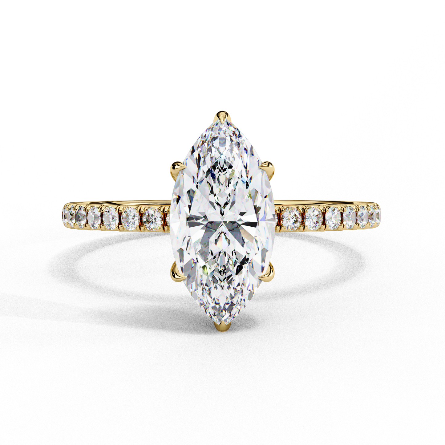 The Classic: Elegant Marquise Diamond Engagement Ring with Pave Set Band- 1.72 Ct