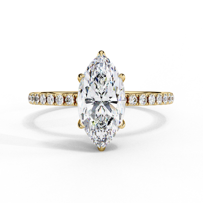 The Classic: Elegant Marquise Diamond Engagement Ring with Pave Set Band- 1.72 Ct