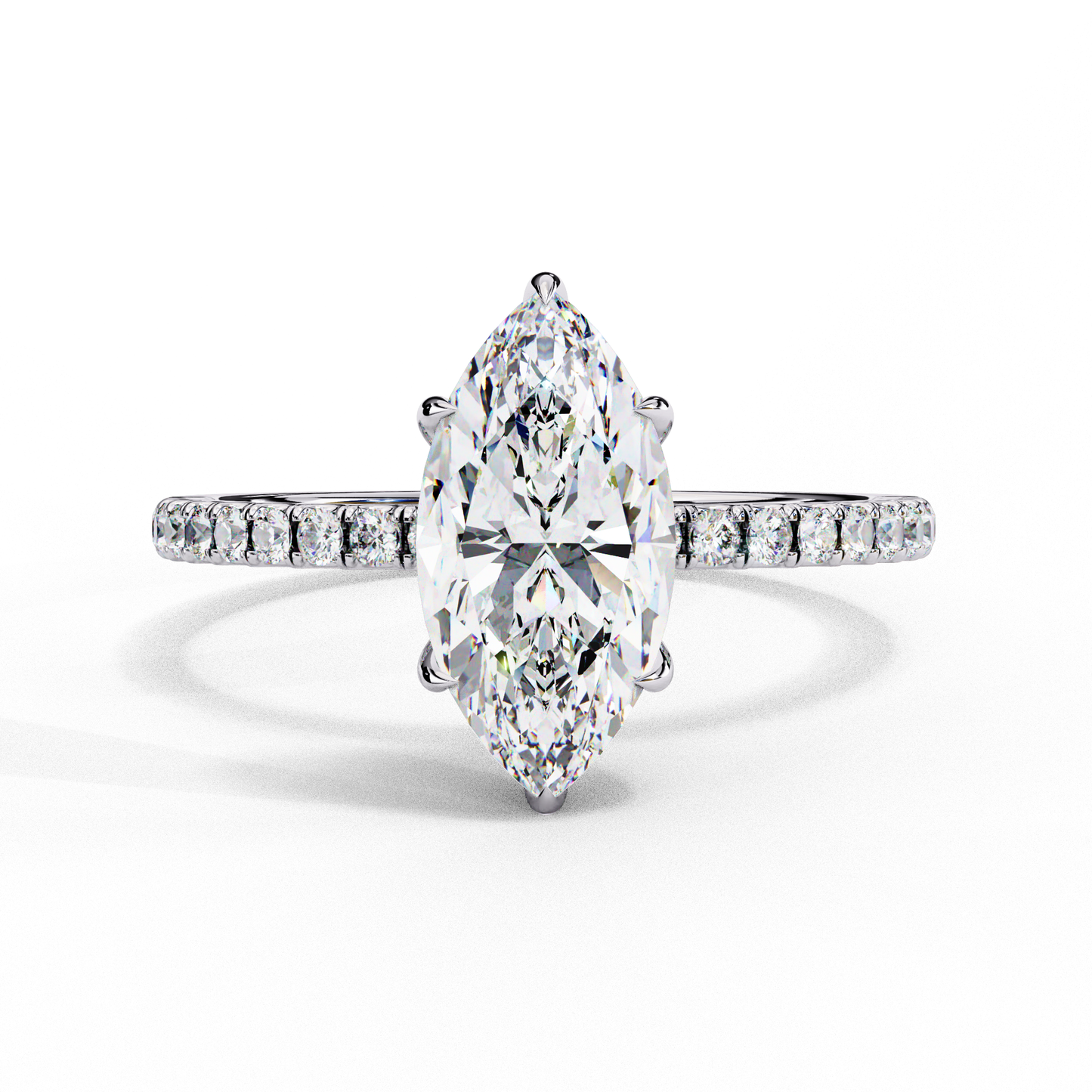 The Classic: Elegant Marquise Diamond Engagement Ring with Pave Set Band- 1.72 Ct
