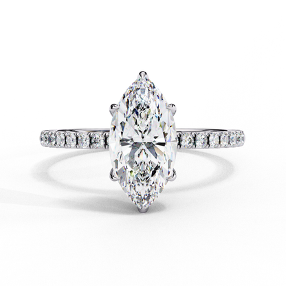 The Classic: Elegant Marquise Diamond Engagement Ring with Pave Set Band- 1.72 Ct