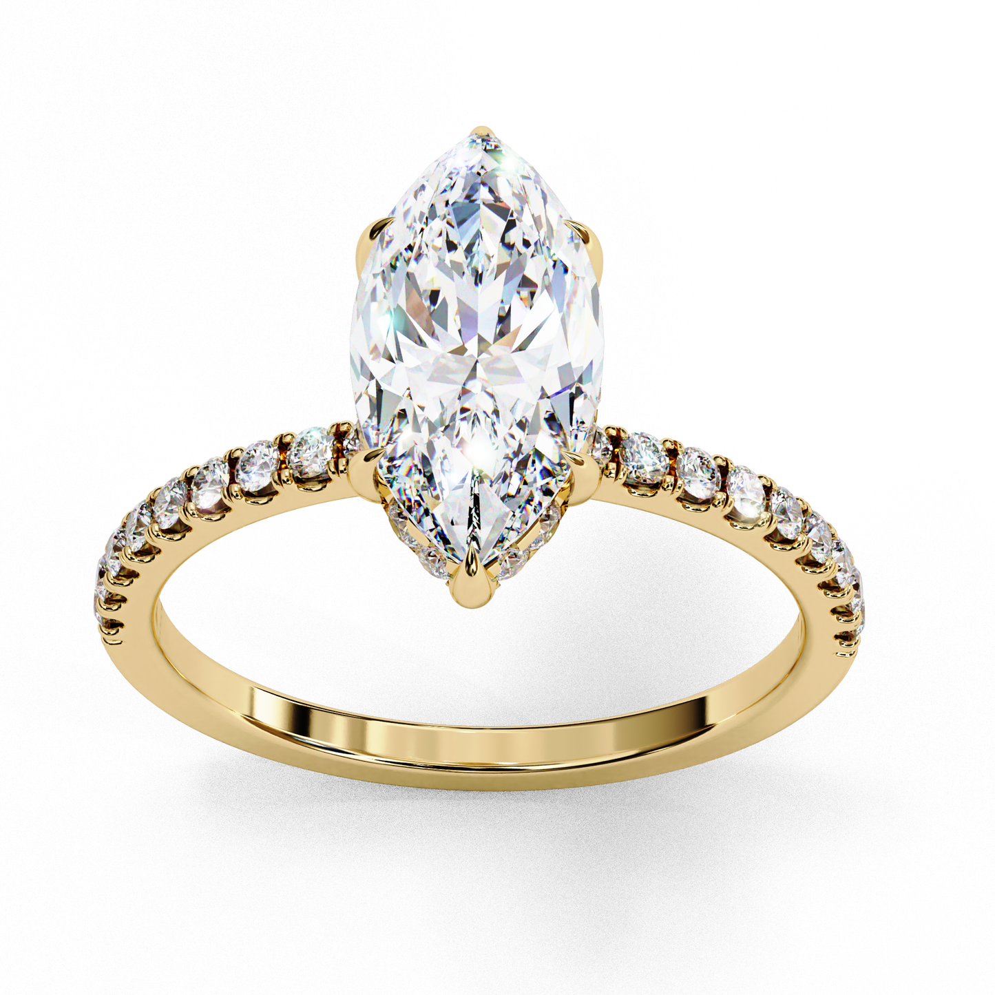 The Classic: Elegant Marquise Diamond Engagement Ring with Pave Set Band- 1.72 Ct