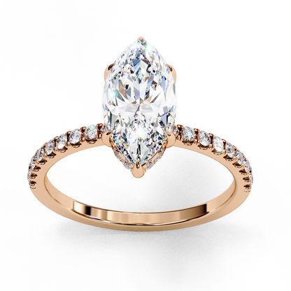 The Classic: Elegant Marquise Diamond Engagement Ring with Pave Set Band- 1.72 Ct