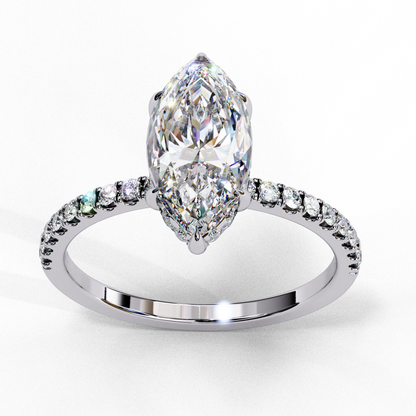 The Classic: Elegant Marquise Diamond Engagement Ring with Pave Set Band- 1.72 Ct