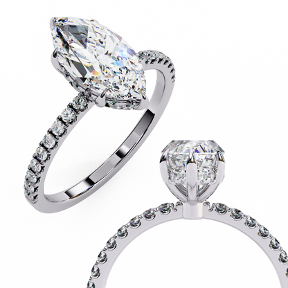 The Classic: Elegant Marquise Diamond Engagement Ring with Pave Set Band- 1.72 Ct
