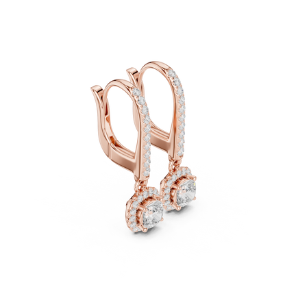 0.80ctw Cushion Cut Diamond Halo Drop Huggie Earrings - Yellow Gold
