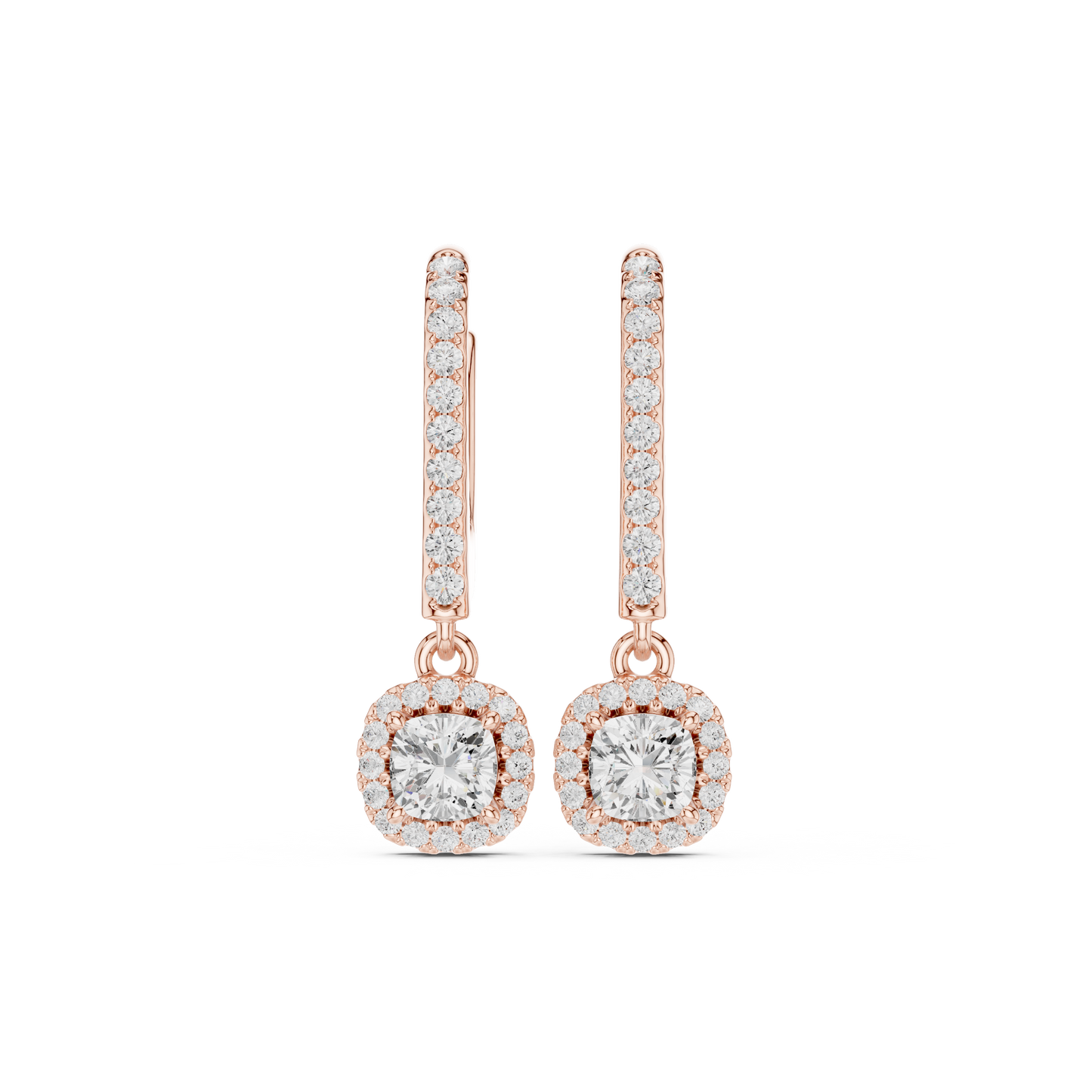 0.80ctw Cushion Cut Diamond Halo Drop Huggie Earrings - Yellow Gold