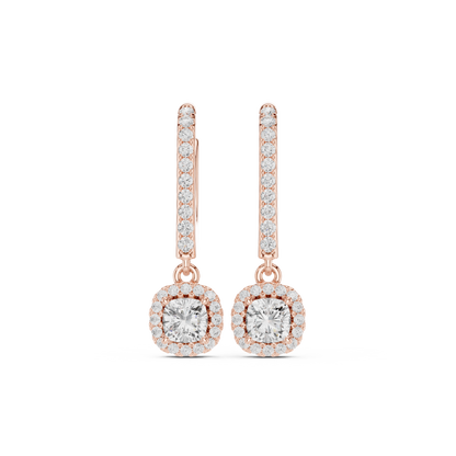 0.80ctw Cushion Cut Diamond Halo Drop Huggie Earrings - Yellow Gold