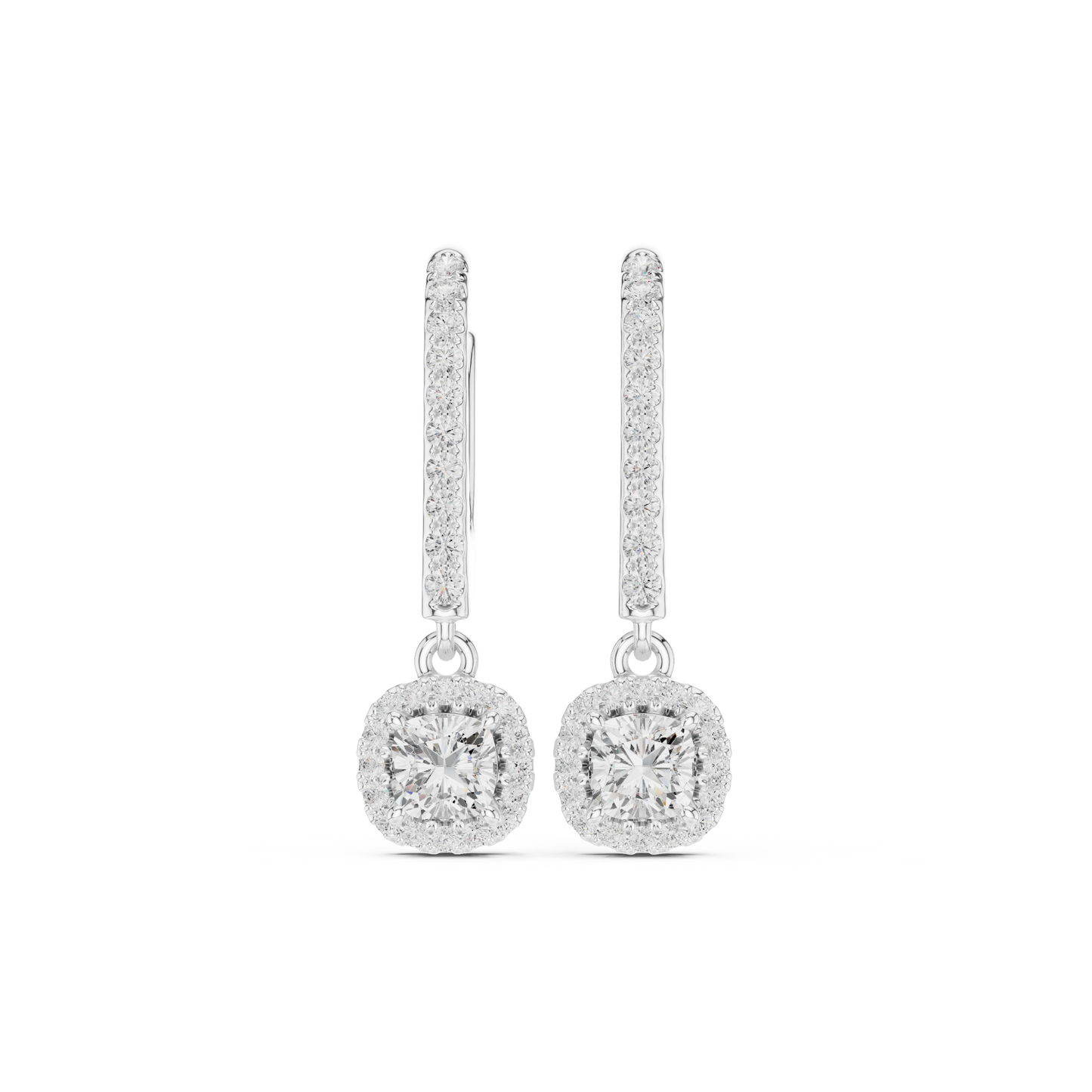 0.80ctw Cushion Cut Diamond Halo Drop Huggie Earrings - Yellow Gold