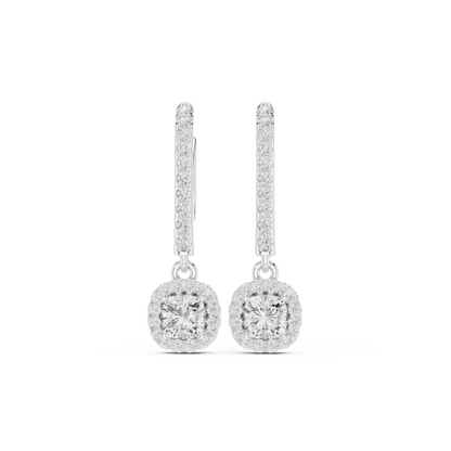 0.80ctw Cushion Cut Diamond Halo Drop Huggie Earrings - Yellow Gold