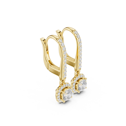 0.80ctw Cushion Cut Diamond Halo Drop Huggie Earrings - Yellow Gold