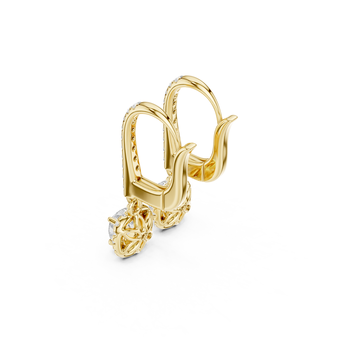 0.80ctw Cushion Cut Diamond Halo Drop Huggie Earrings - Yellow Gold