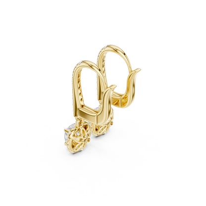 0.80ctw Cushion Cut Diamond Halo Drop Huggie Earrings - Yellow Gold
