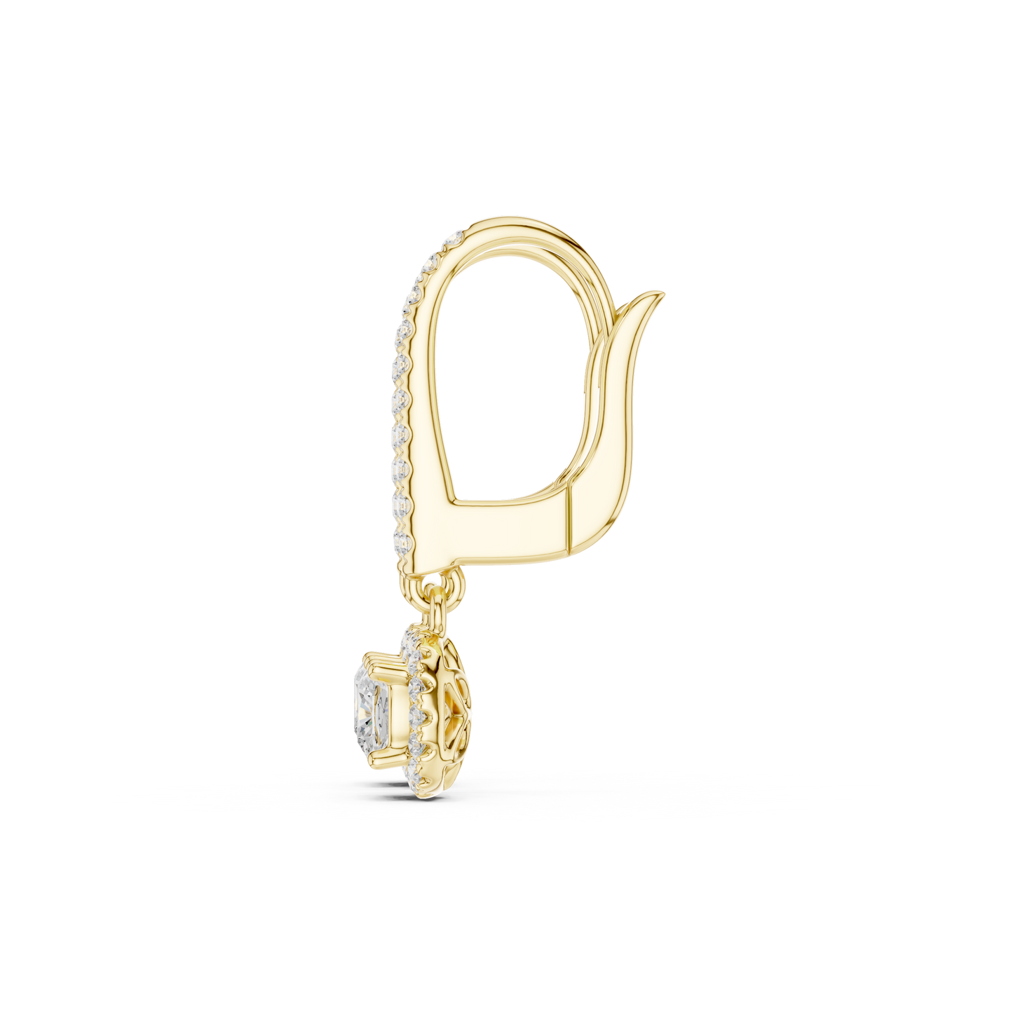 0.80ctw Cushion Cut Diamond Halo Drop Huggie Earrings - Yellow Gold