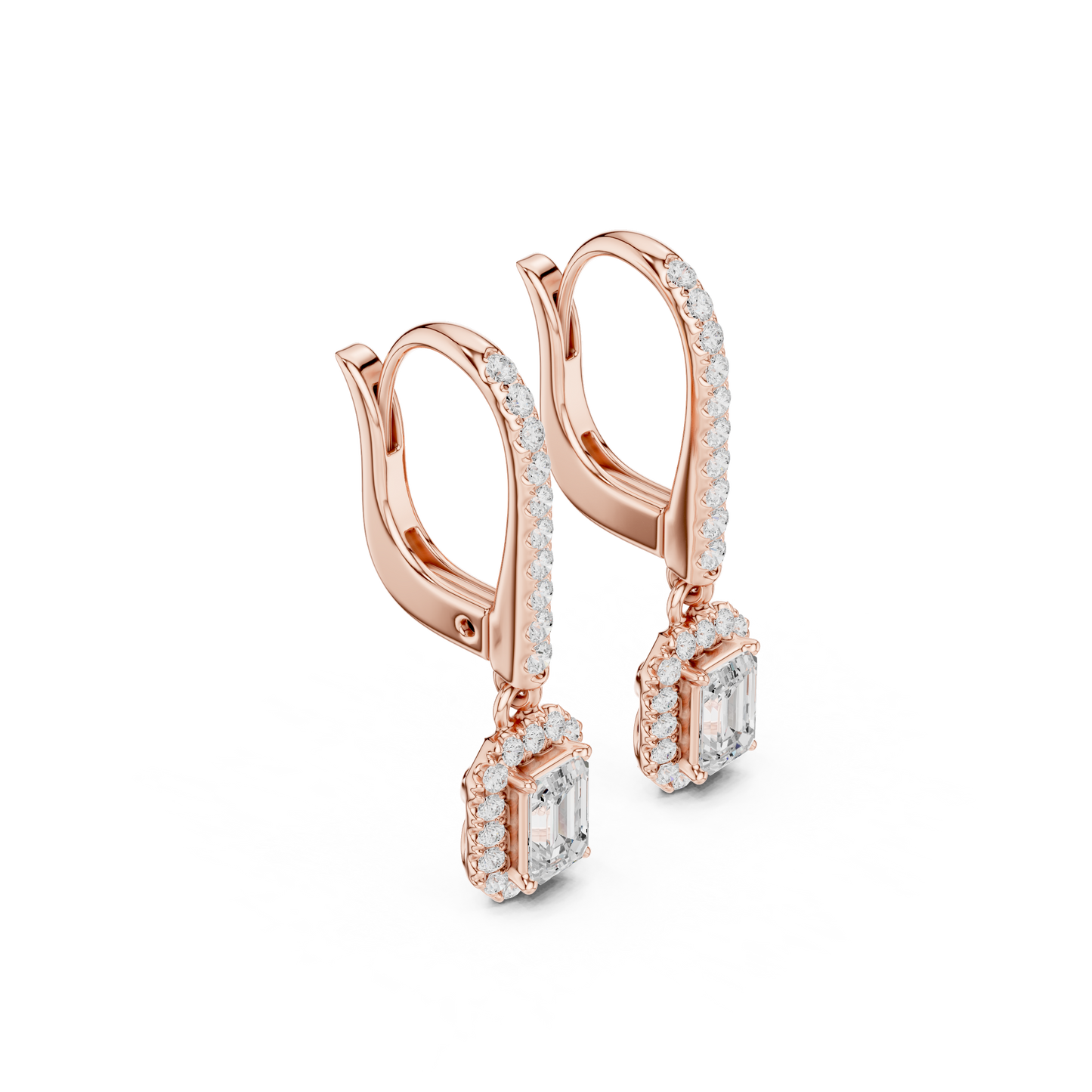 0.83ctw Emerald Cut Diamond Halo Drop Huggie Earrings - Yellow Gold