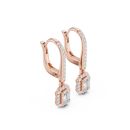 0.83ctw Emerald Cut Diamond Halo Drop Huggie Earrings - Yellow Gold