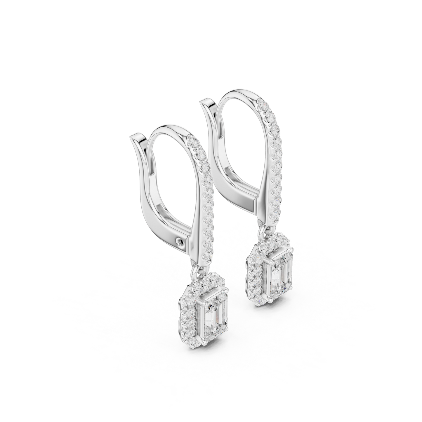 0.83ctw Emerald Cut Diamond Halo Drop Huggie Earrings - Yellow Gold