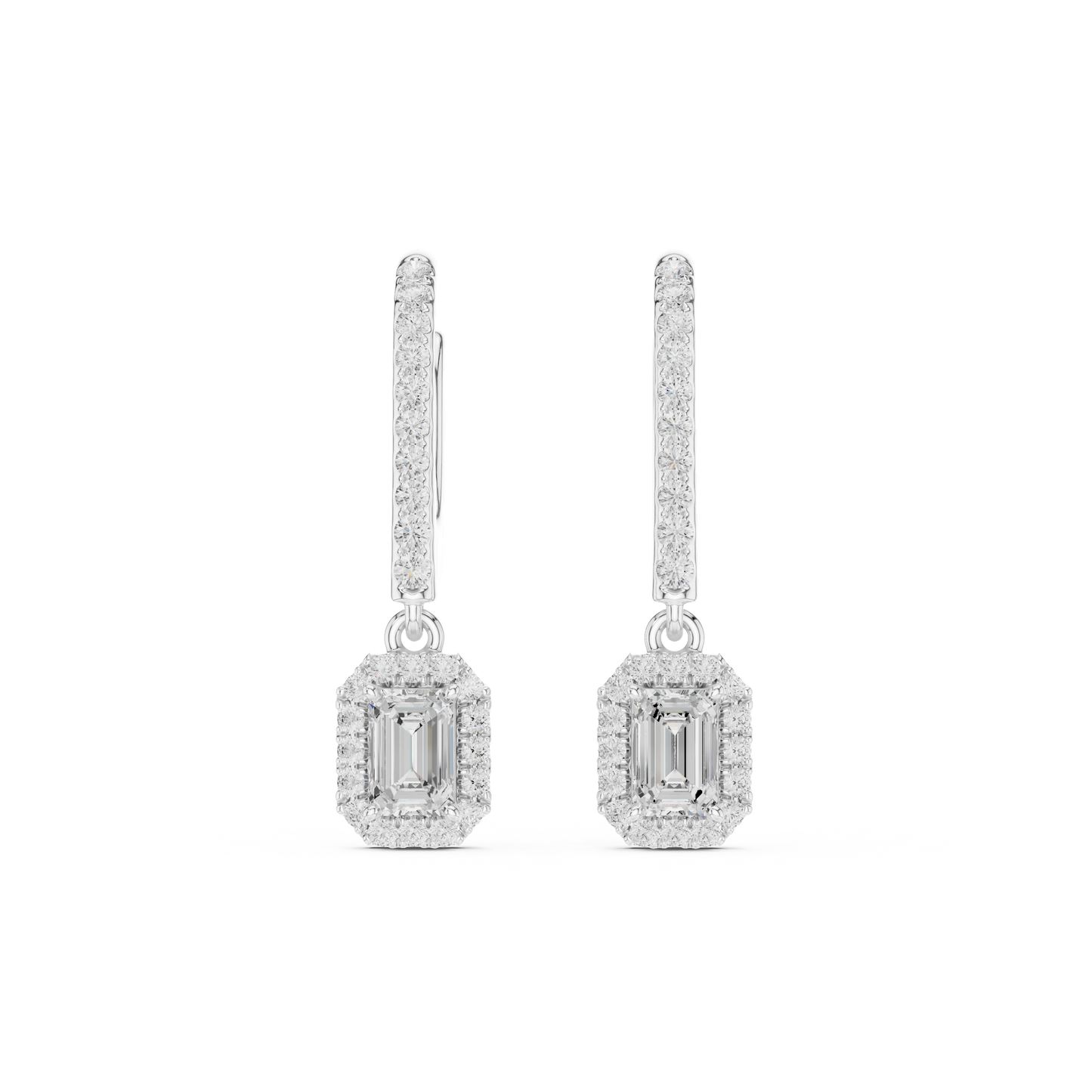 0.83ctw Emerald Cut Diamond Halo Drop Huggie Earrings - Yellow Gold