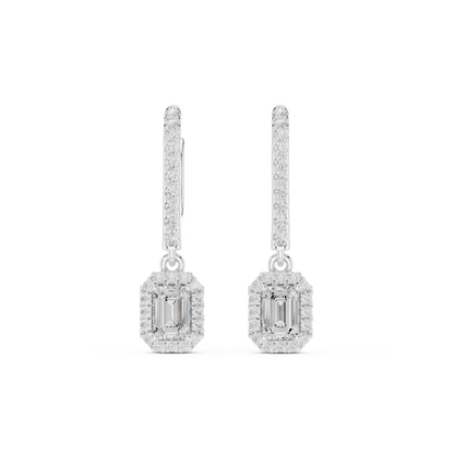 0.83ctw Emerald Cut Diamond Halo Drop Huggie Earrings - Yellow Gold