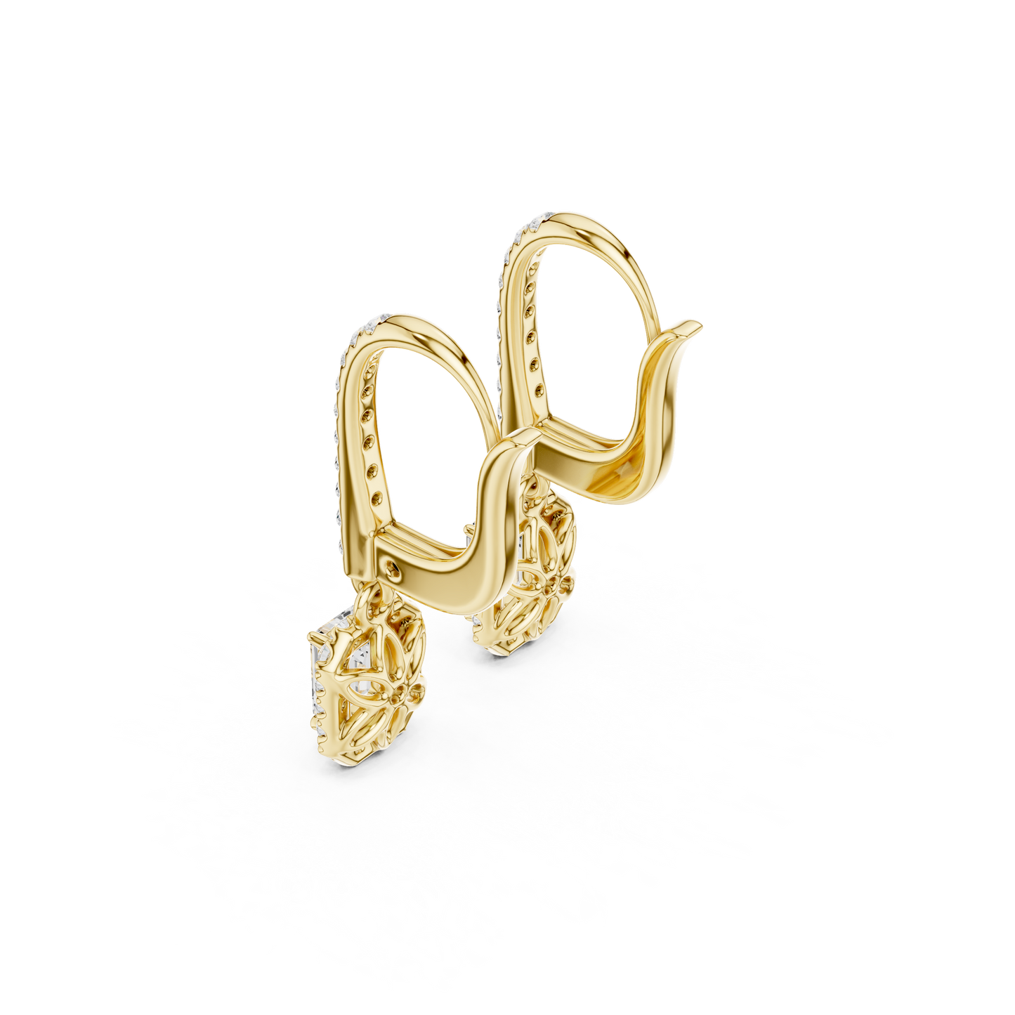 0.83ctw Emerald Cut Diamond Halo Drop Huggie Earrings - Yellow Gold