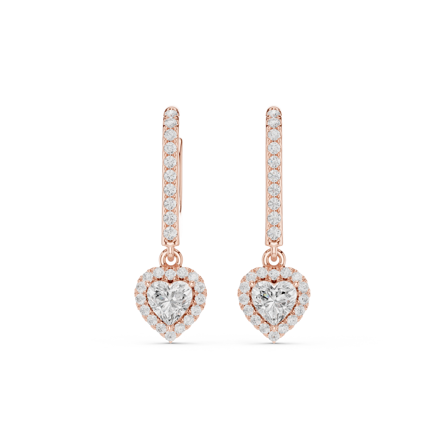0.83ctw Heart Shaped Diamond Halo Drop Huggie Earrings - Yellow Gold