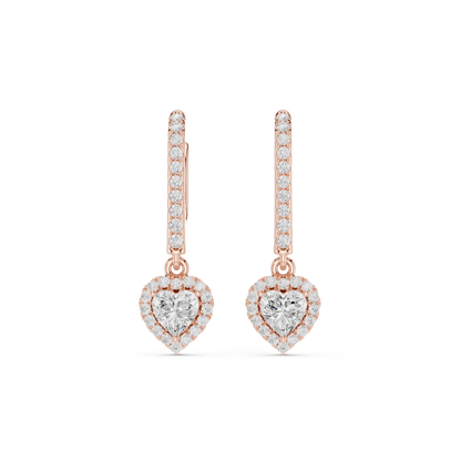 0.83ctw Heart Shaped Diamond Halo Drop Huggie Earrings - Yellow Gold