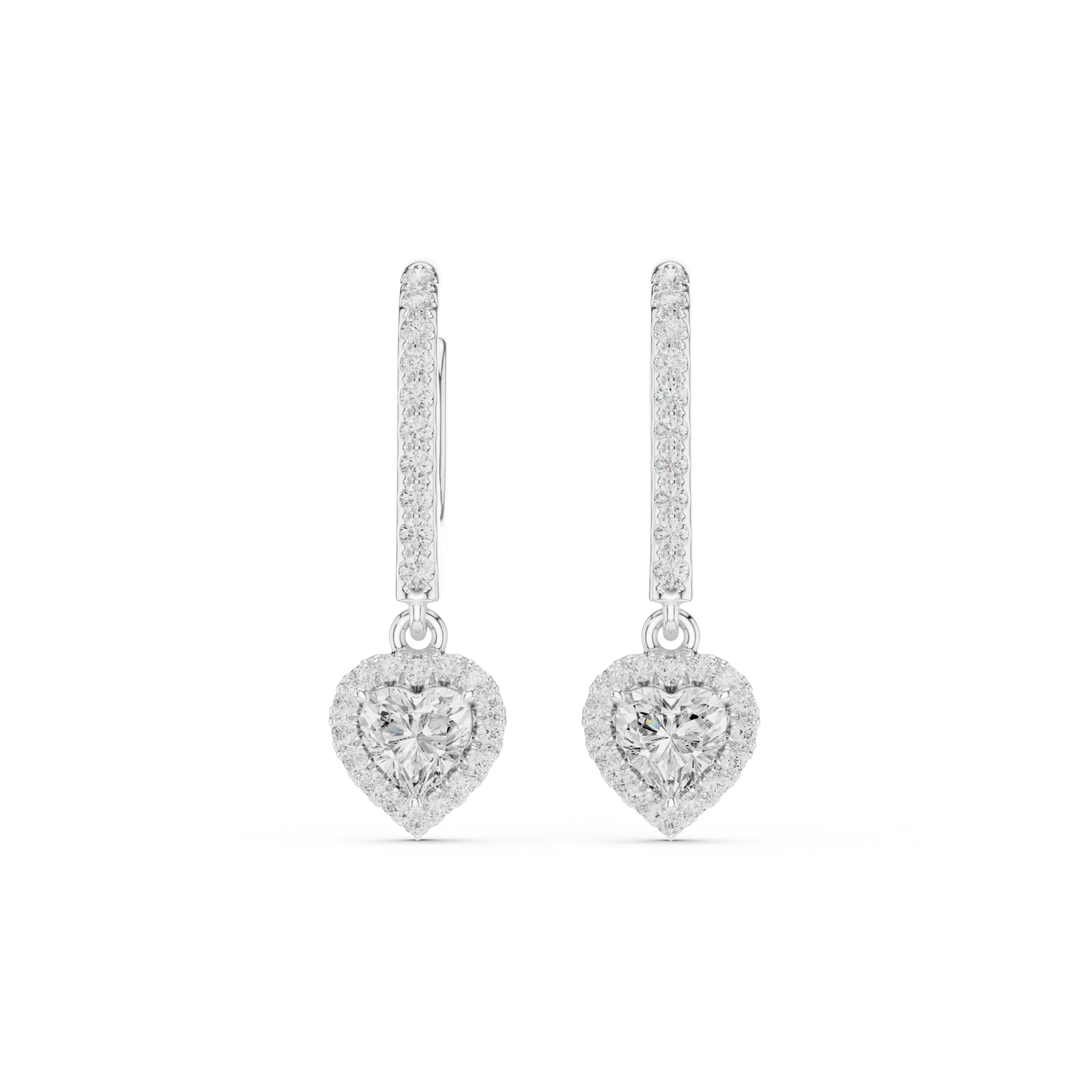 0.83ctw Heart Shaped Diamond Halo Drop Huggie Earrings - Yellow Gold