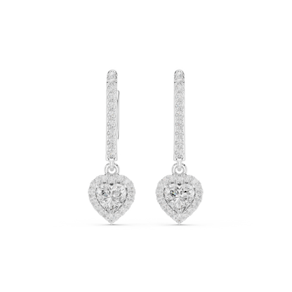 0.83ctw Heart Shaped Diamond Halo Drop Huggie Earrings - Yellow Gold