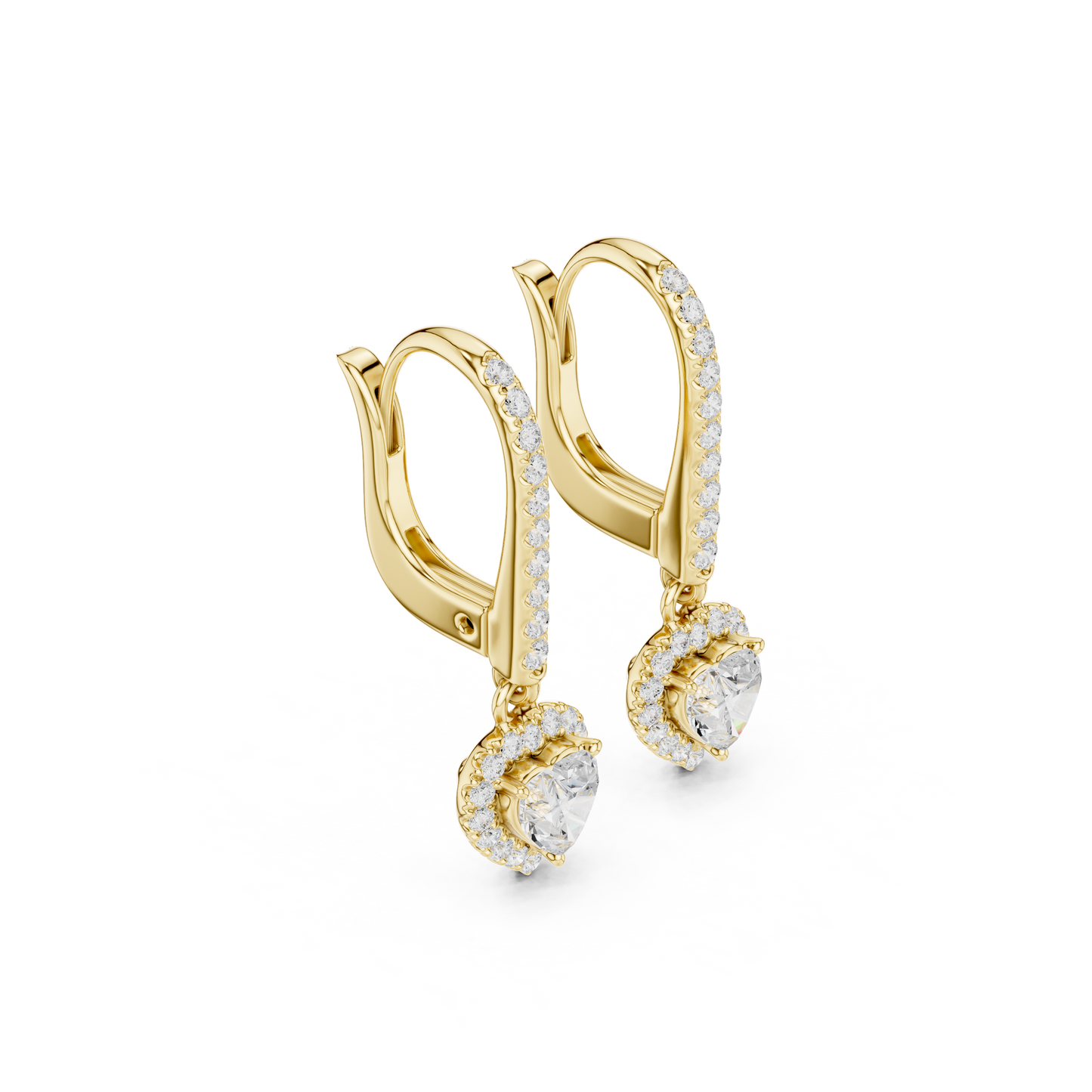 0.83ctw Heart Shaped Diamond Halo Drop Huggie Earrings - Yellow Gold